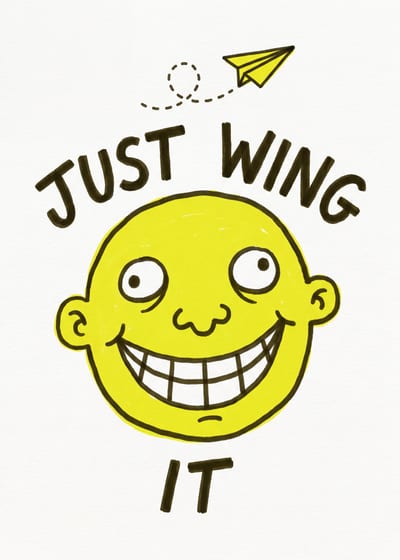 Just Wing It — grinning face print